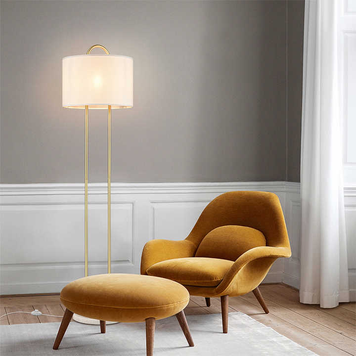 Hdc Nordic Floor Lamp With Metal Body And Linen Shade