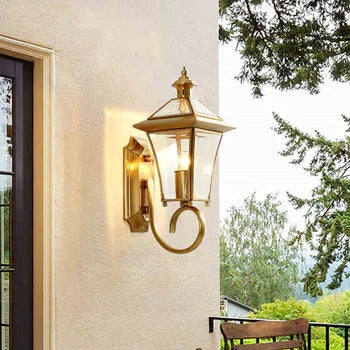HDC Outdoor Wall Light Fixture Gold Brass Wall Waterproof Lights Wall Mount With Glass Shade - Warm White
