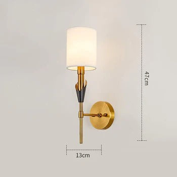 HDC Simple Brushed Gold Wall Sconce with White Fabric Shade Modern Wall Light