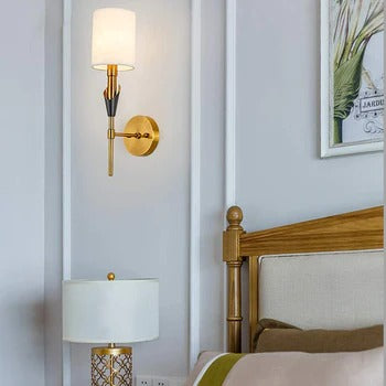 HDC Simple Brushed Gold Wall Sconce with White Fabric Shade Modern Wall Light