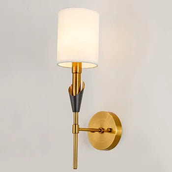 HDC Simple Brushed Gold Wall Sconce with White Fabric Shade Modern Wall Light