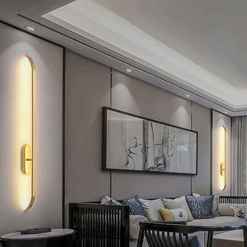HDC Simple Linear Copper Creative Bedside 3 Color Mode Bedroom LED Decorative Wall Lights