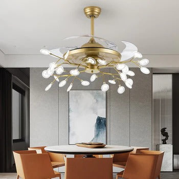 HDC Simple modern invisible fan chandelier Nordic restaurant ceiling fan light living room American luxury bedroom light firefly light