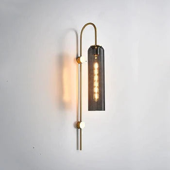 HDC Smokey Long Glass Wall Light Modern Copper Metal Bedroom Living Room Wall Light - Gold Warm White