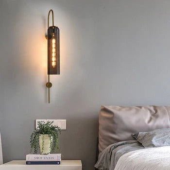 HDC Smokey Long Glass Wall Light Modern Copper Metal Bedroom Living Room Wall Light - Gold Warm White