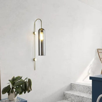 HDC Smokey Long Glass Wall Light Modern Copper Metal Bedroom Living Room Wall Light - Gold Warm White