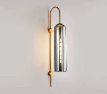 HDC Smokey Long Glass Wall Light Modern Copper Metal Bedroom Living Room Wall Light - Gold Warm White