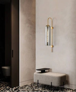HDC Smokey Long Glass Wall Light Modern Copper Metal Bedroom Living Room Wall Light - Gold Warm White