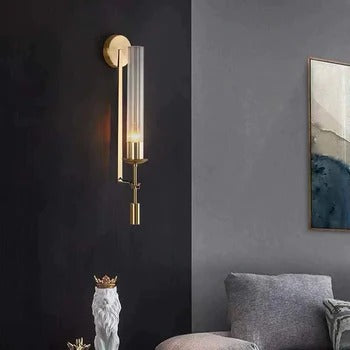 HDC Tubular Clear Glass 1 Bulb Gold Sconce Creative LED Wall Lamp