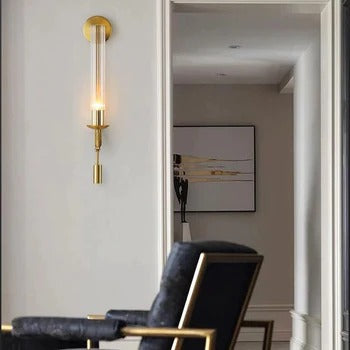 HDC Tubular Clear Glass 1 Bulb Gold Sconce Creative LED Wall Lamp