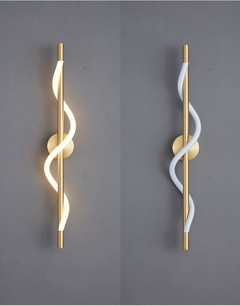 HDC Black & Gold Modern Spiral LED Wall Light for Bedroom, Living Room & Hallway