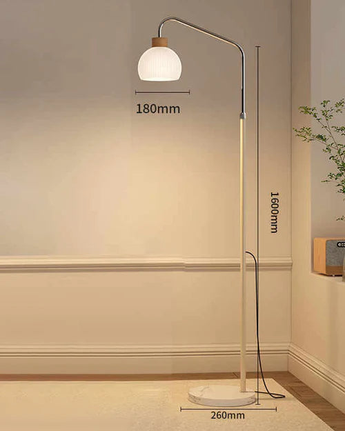 HDC Modern Ribbed Glass Arch Floor Lamp for Living Room Luxury Retro for Bedroom Study Corner