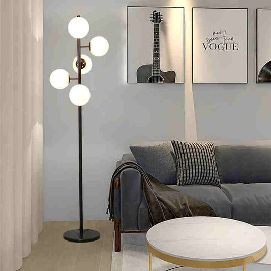 Hdc Contemporary LED Standing Light 5-Light Frosted White Glass Globe Floor Lamp (Black)