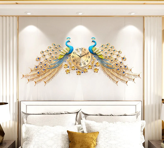 Hdc Peacock Metal Wall Clock - Large 145cm x 75cm Size for Home Decor