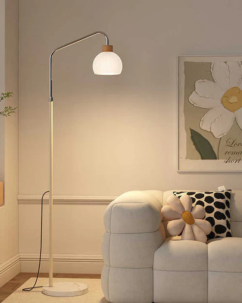 HDC Modern Ribbed Glass Arch Floor Lamp for Living Room Luxury Retro for Bedroom Study Corner