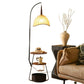 Hdc Decorative Floor Lamp with Shelves 3-Tier Wooden Storage & Fabric Shade Standing Lamp with Table for Living Room, Bedroom, Office