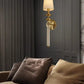Hdc Antique Metal Wall Light Electroplated Brushed Brass Fabric Shade - Warm White