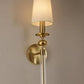 Hdc Antique Metal Wall Light Electroplated Brushed Brass Fabric Shade - Warm White