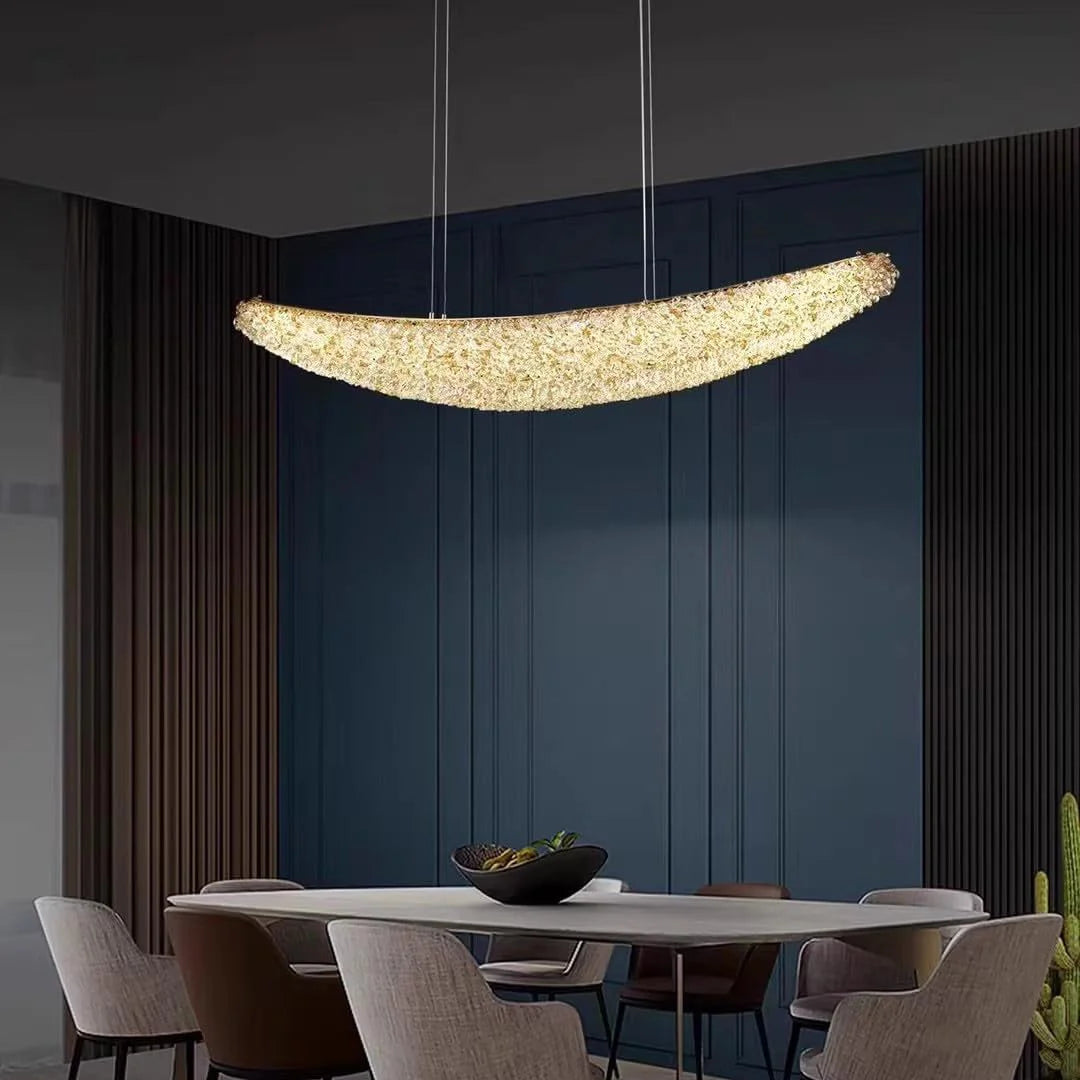 HDC 1100mm Luxury Curved Crystal Pendant Light for Living Room, Dining & Hotel Interiors