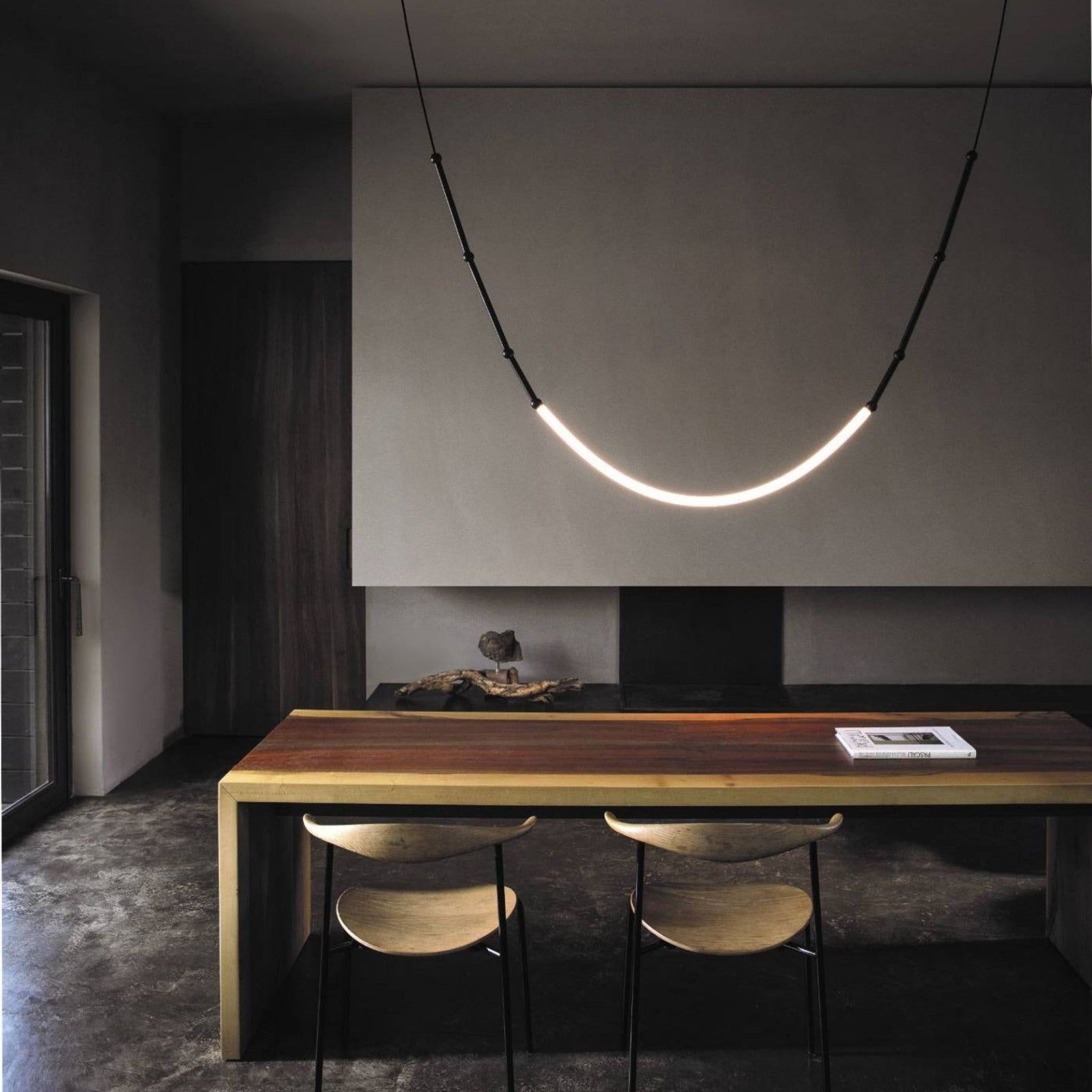 HDC Modern Curved LED Black Hanging Pendant Light for Living Room & Di