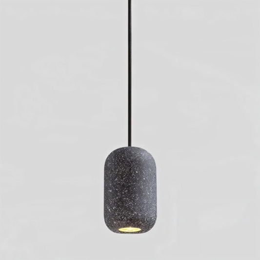 Hdc Modern Terrazzo Cylindrical Cement LED Pendant Light For Living Room Bedroom (Black)
