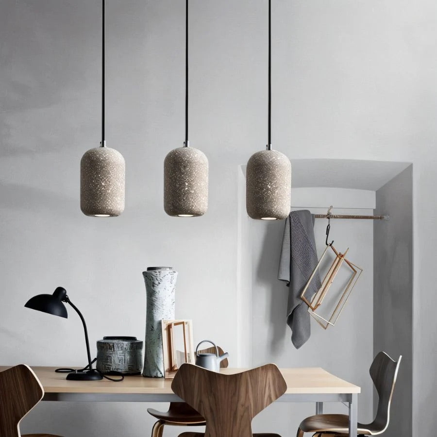 Hdc Modern Terrazzo Cylindrical Cement LED Pendant Light For Living Room Bedroom (White)