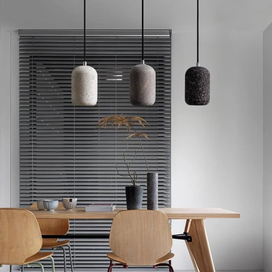 Hdc Modern Terrazzo Cylindrical Cement LED Pendant Light For Living Room Bedroom (White)