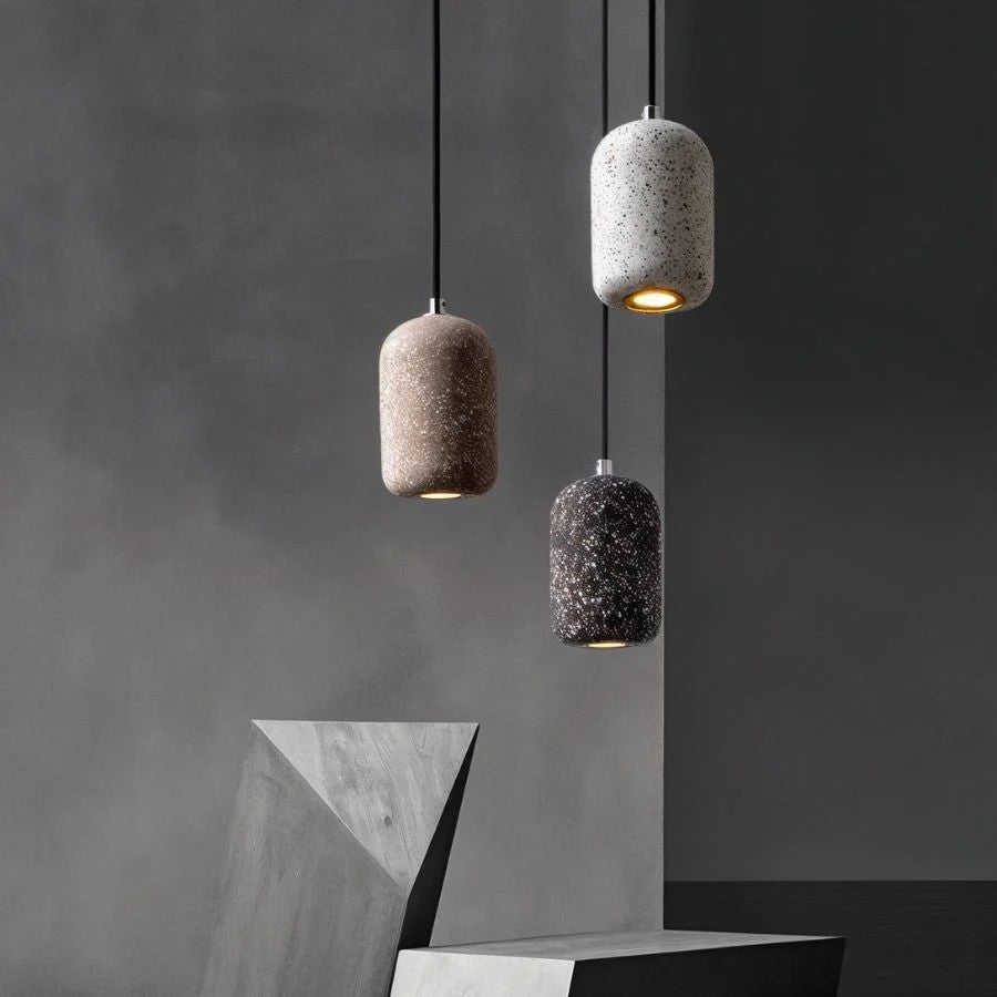 Hdc Modern Terrazzo Cylindrical Cement LED Pendant Light For Living Room Bedroom (White)