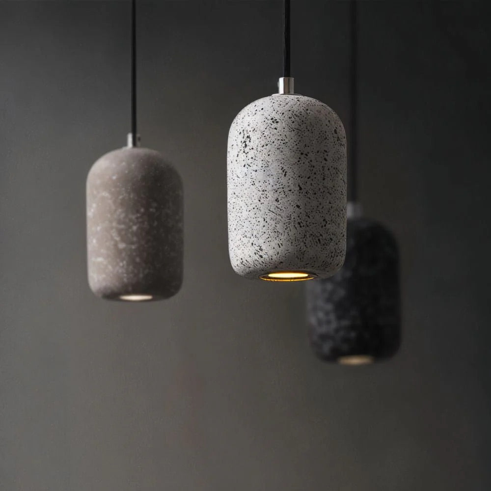 Hdc Modern Terrazzo Cylindrical Cement LED Pendant Light For Living Room Bedroom (White)
