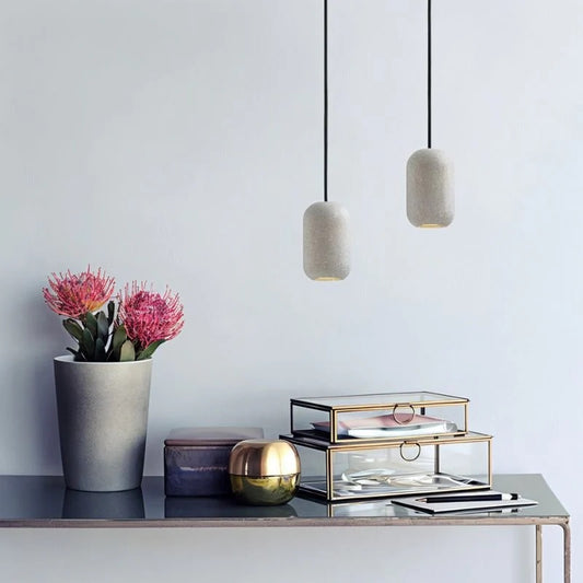 Hdc Modern Terrazzo Cylindrical Cement LED Pendant Light For Living Room Bedroom (White)
