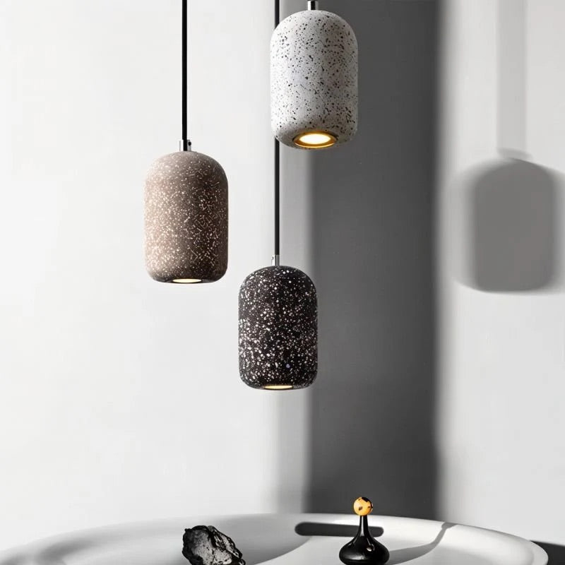 Hdc Modern Terrazzo Cylindrical Cement LED Pendant Light For Living Room Bedroom (White)