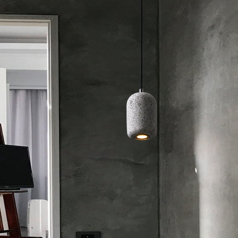 Hdc Modern Terrazzo Cylindrical Cement LED Pendant Light For Living Room Bedroom (White)