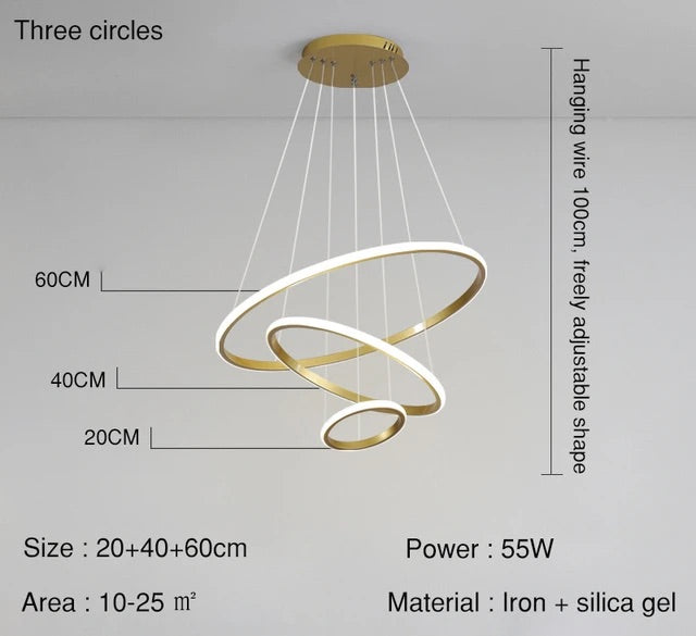 3-Ring LED Light Circular Chandelier, 102W, 3000K, 4335LM, Matte Black –  LEDMyPlace