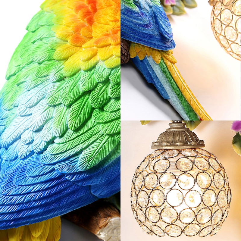 Hdc Parrot Resin Wall Mounted Led Night Lamp Antique Wall Light Lamp- Colourful