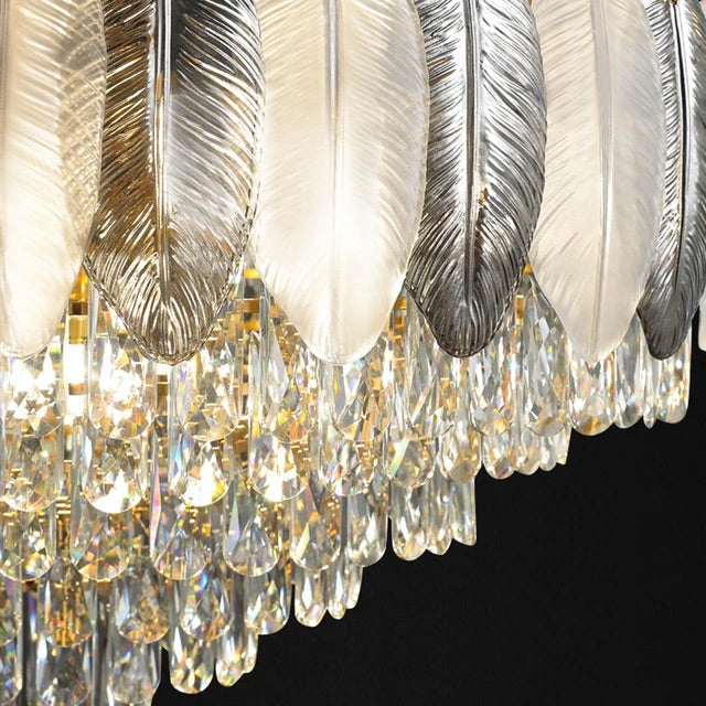 Hdc 800mm Feather Glass Crystal Gold Metal Led Chandelier Hanging Suspension Lamp - Tricolor