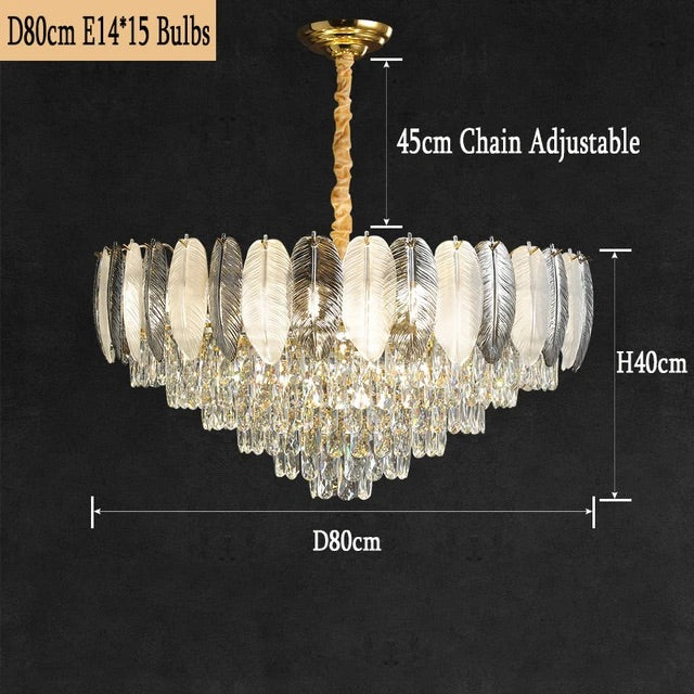 Hdc Feather Glass Crystal Gold Metal Led Chandelier Hanging Suspension Lamp - Tricolor