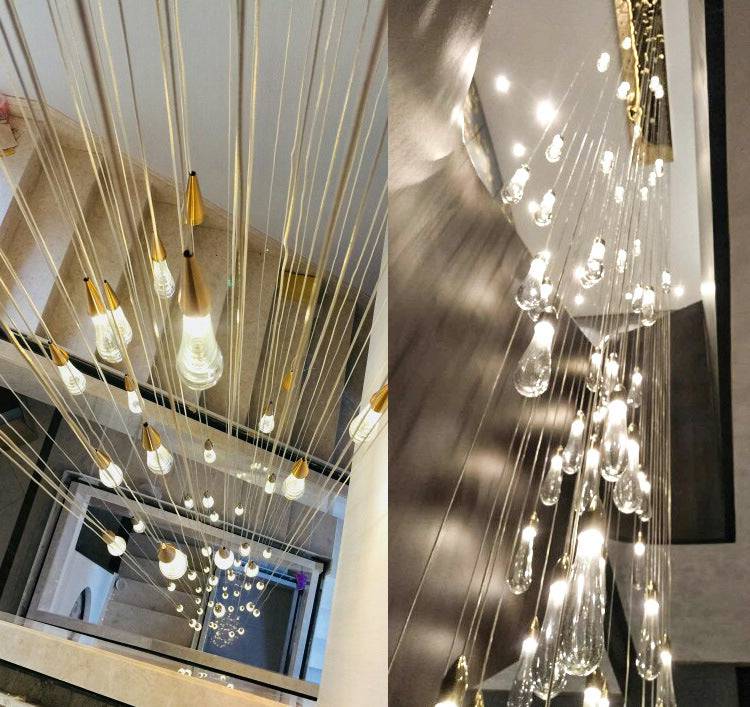 HDC Led Crystal Double Height Stair Chandelier - Tricolor