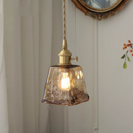 Hdc Modern Eclectic Amber Glass Geometric Copper Pendant Lamp Brass For Living Room, Restaurant