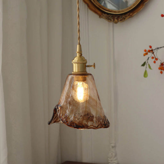 Hdc Modern Eclectic Amber Glass Geometric Copper Pendant Lamp Brass For Living Room, Restaurant
