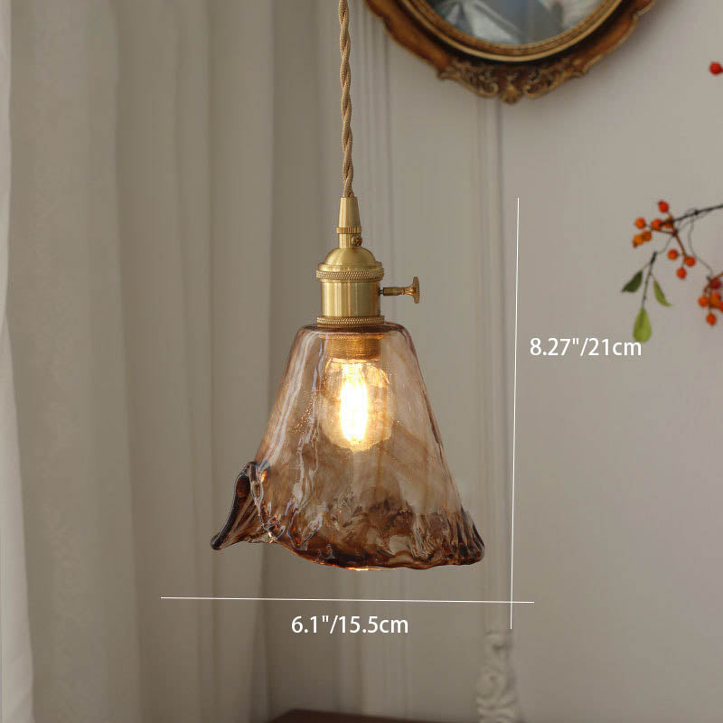 Hdc Modern Eclectic Amber Glass Geometric Copper Pendant Lamp Brass For Living Room, Restaurant