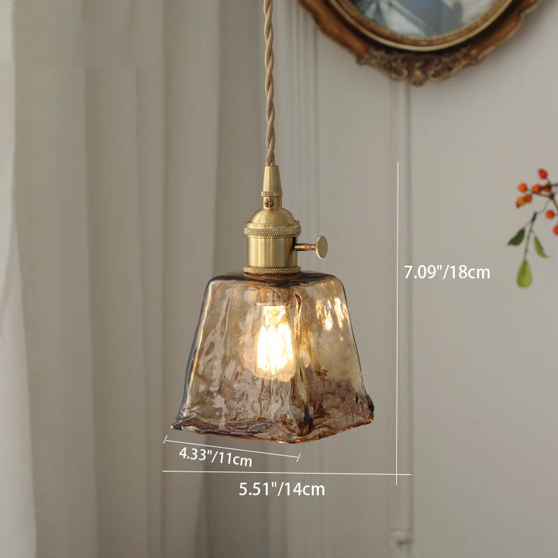 Hdc Modern Eclectic Amber Glass Geometric Copper Pendant Lamp Brass For Living Room, Restaurant