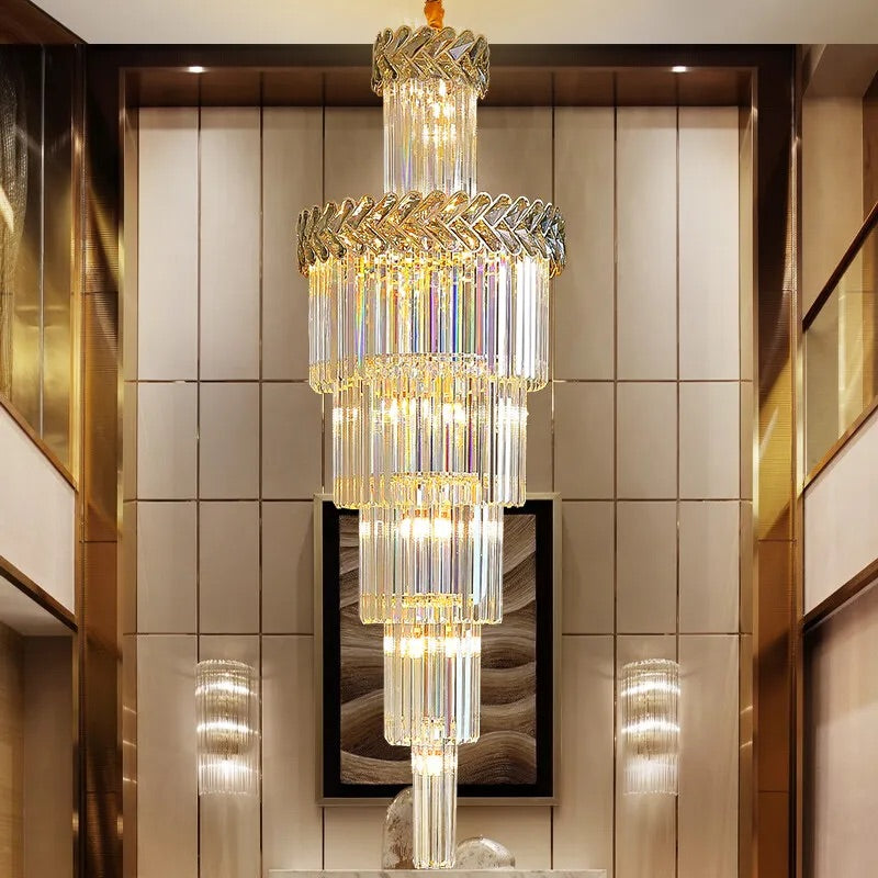 Hdc Modern Minimalist K9 Crystal Ceiling Living Room Double Height Stair Chandelier