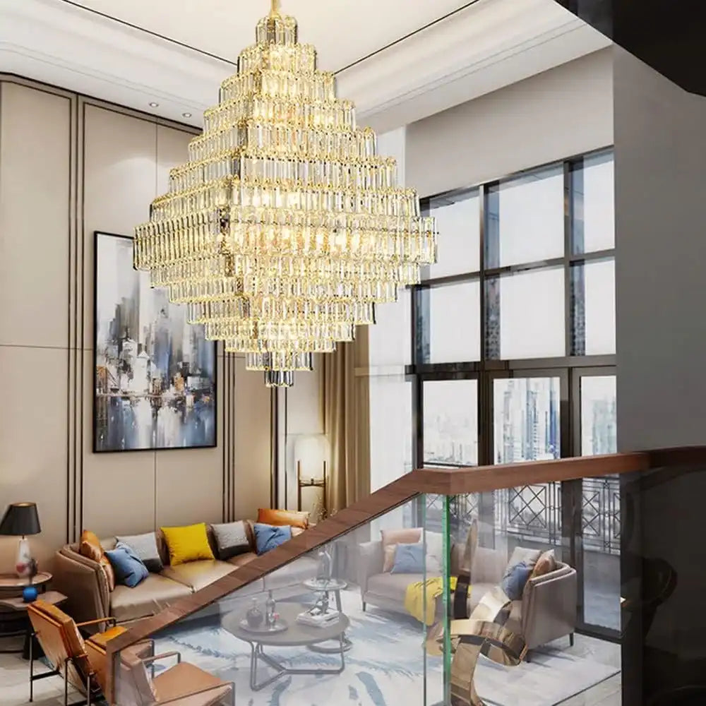 HDC Modern Electron-plating Iron Pendant Lights Luxury Indoor Crystal Chandelier Lamp Lighting For Hotel Living Room Decoration