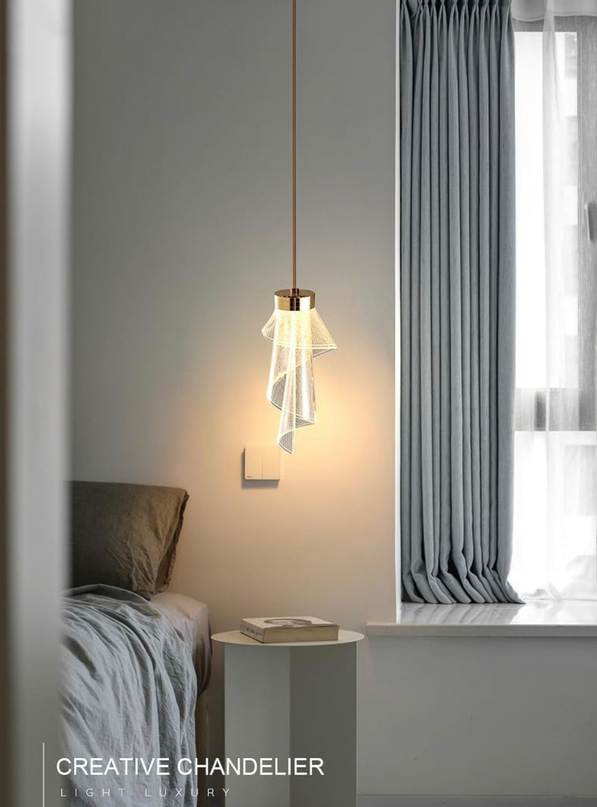 HDC 1 Light Modern Gold Acrylic Curl Ceiling Pendant Light- Tricolor