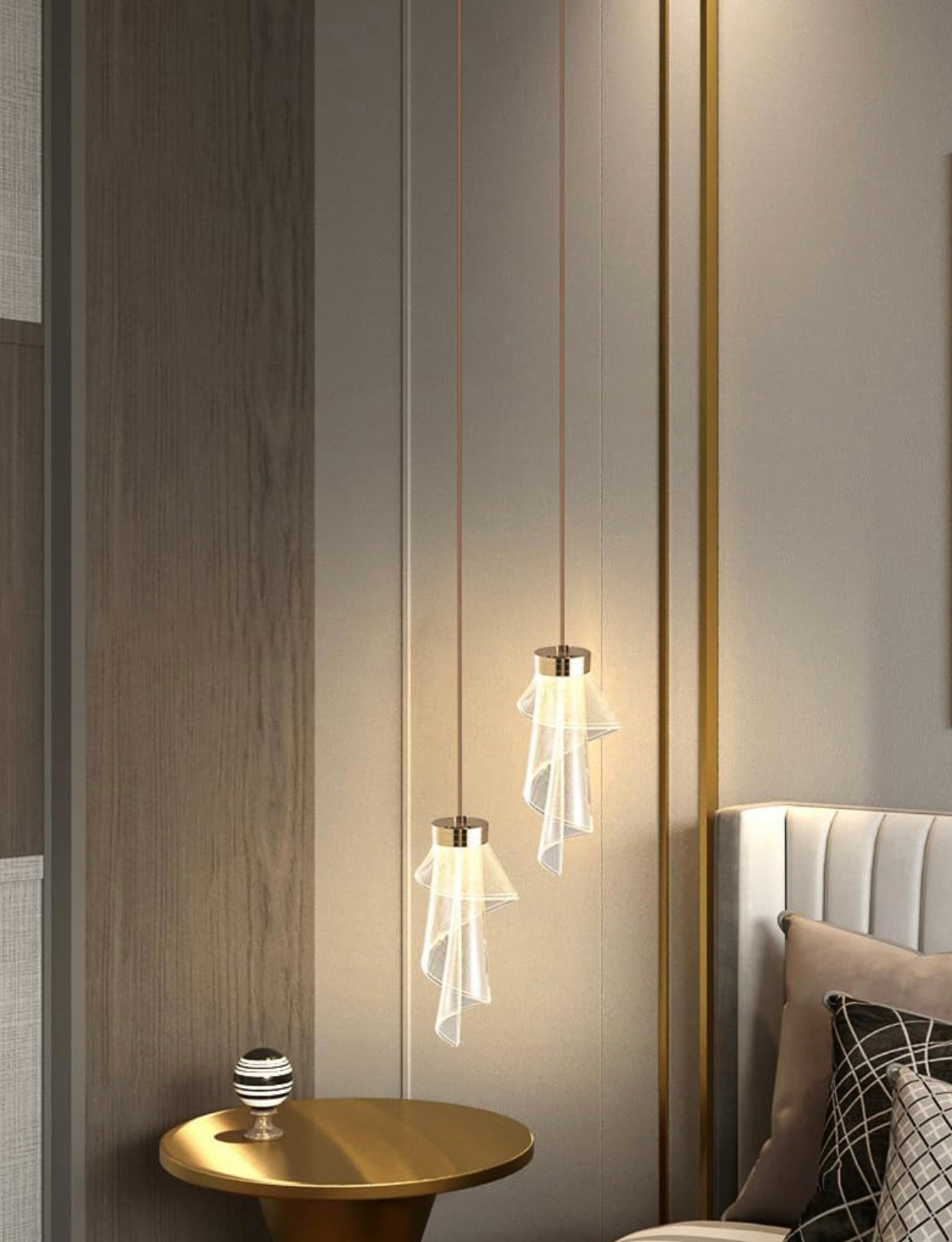 HDC 1 Light Modern Gold Acrylic Curl Ceiling Pendant Light- Tricolor
