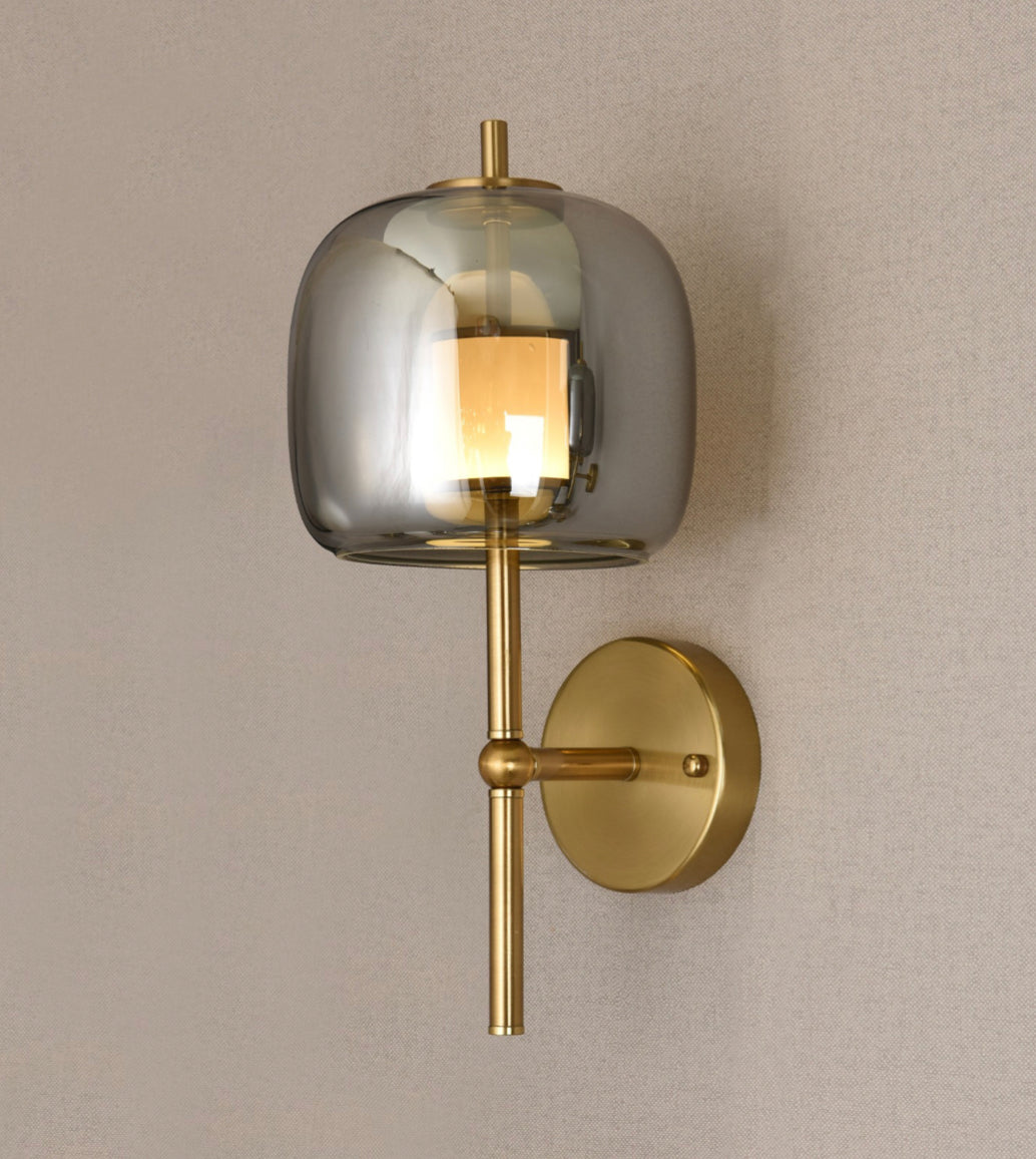 Hdc Amber/Smoke Glass Wall Light Brass Gold Metal Bedroom Living Room Wall Light - Tricolor