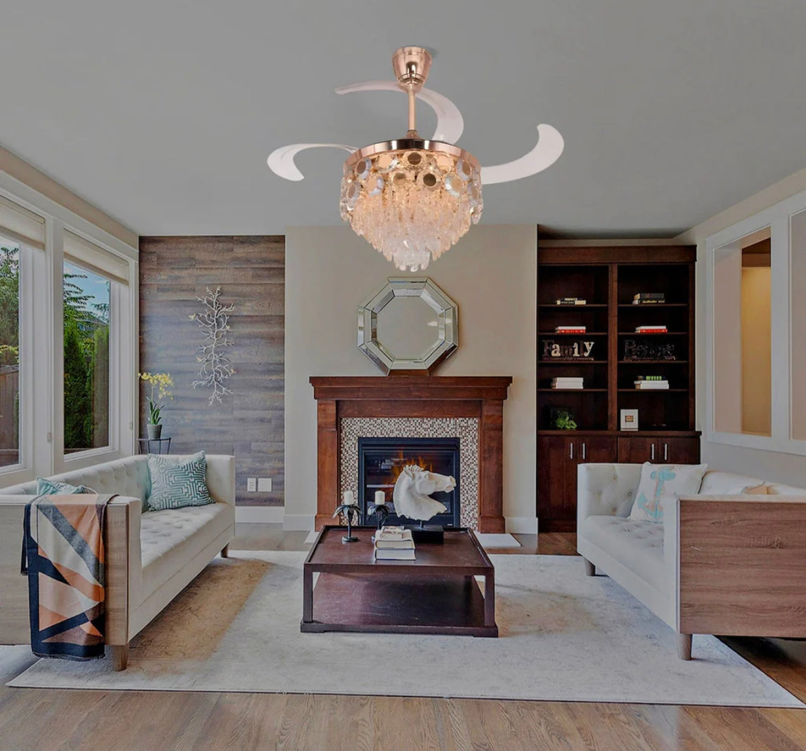 Hdc Modern Style Crystal Ceiling Fan Led Chandelier For Living Room Bedroom Hall