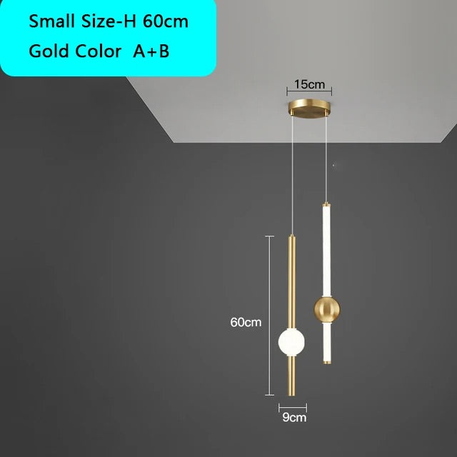 HDC 2 Light Creative Black Gold Ceiling Pendant Lamps for Bedside Bedroom Living Room