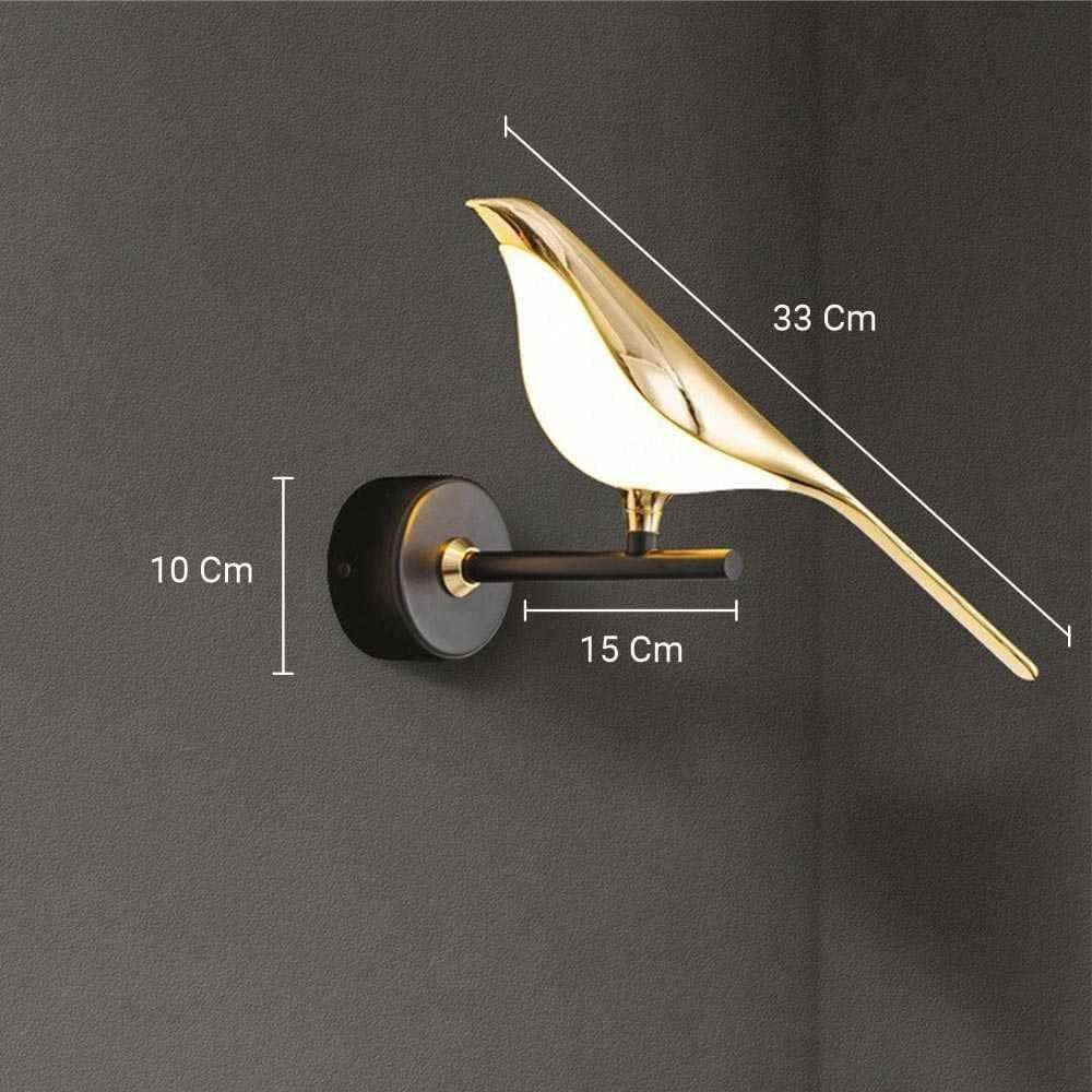 HDC Led Bird Modern Gold Black Metal Wall Light For Drawing Room - Tricolor