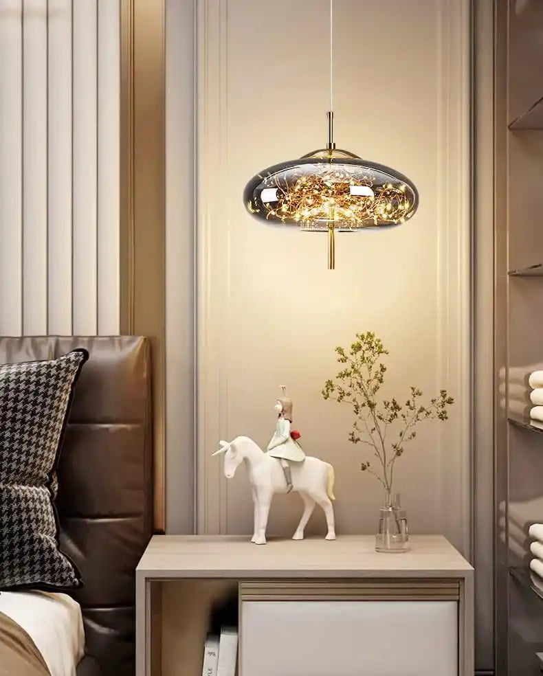 HDC Led Fairy Big Glass Gold Pendant Lamp Ceiling Light Warm White